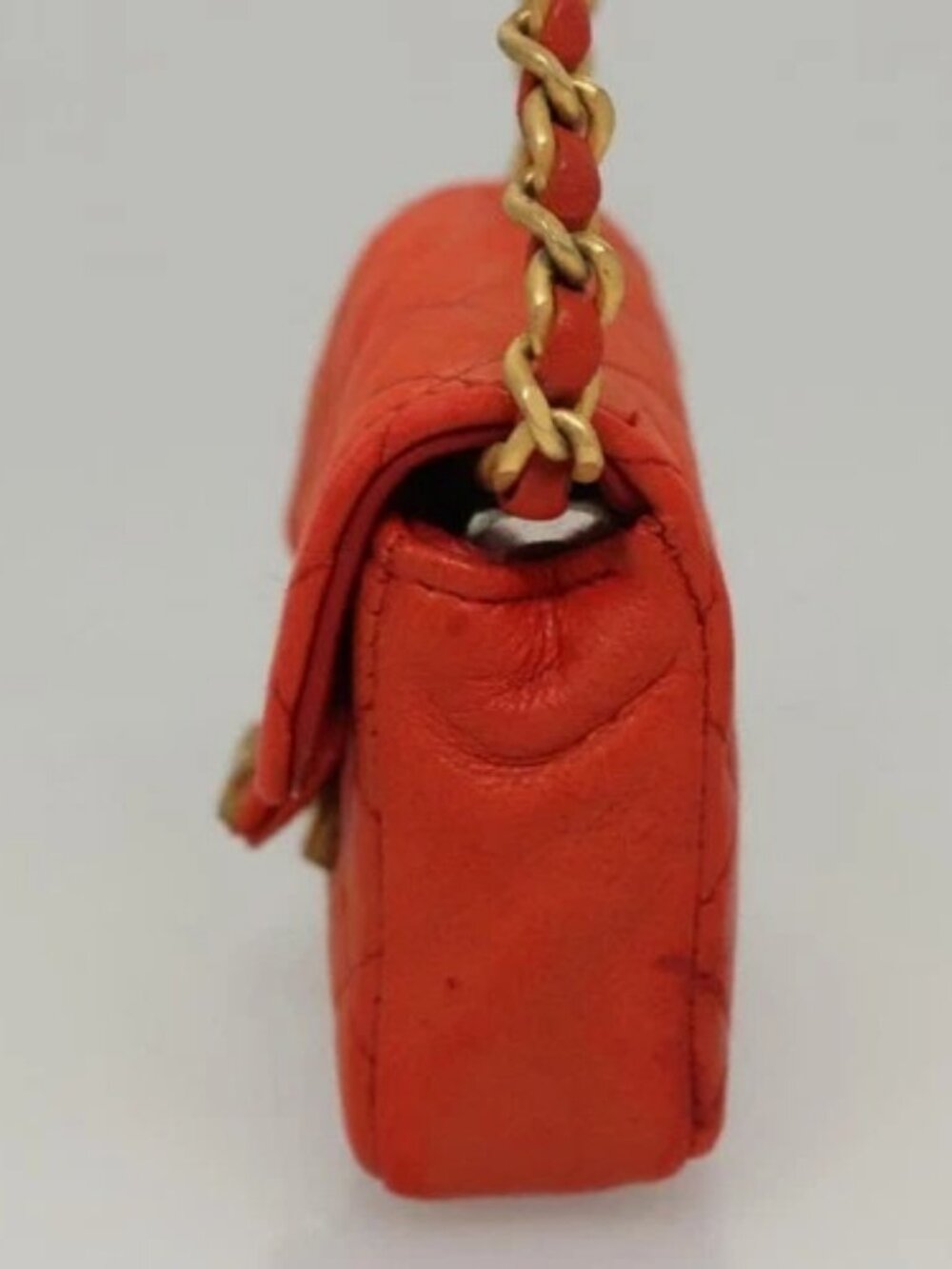 CHANEL Mini Mini Matelasse Charm Lamb Skin Orange CC Auth BD1634 - Picture 4 of 15
